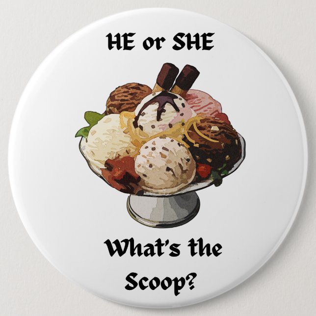 What's the Scoop gender reveal party Button (Vorderseite)