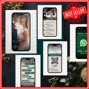 WhatsApp iPhone Chat Themed Wedding QR Code Dreifach Gefaltete Einladung