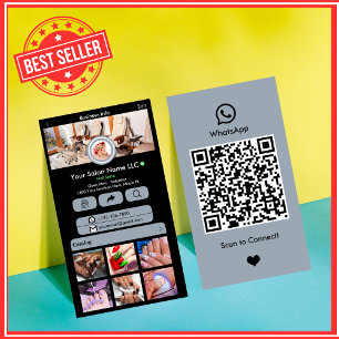 WhatsApp Nagelstudio Dusty Blue Social Media QR Visitenkarte