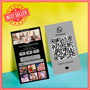 WhatsApp Nail Salon Gray Social Media QR-Code Visitenkarte