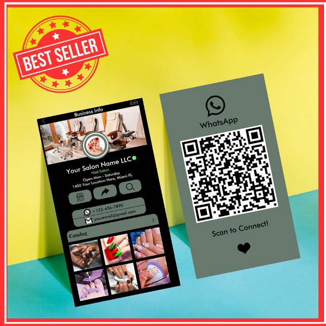 WhatsApp Nail Salon Sage Green Social Media QR Visitenkarte (Von Creator hochgeladen)