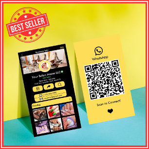 WhatsApp-QR-Code   Gelber moderner Nagelstudio Visitenkarte