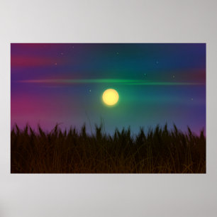 Wheat Field Night Sky und Mond Öl Malerei Sommer Poster