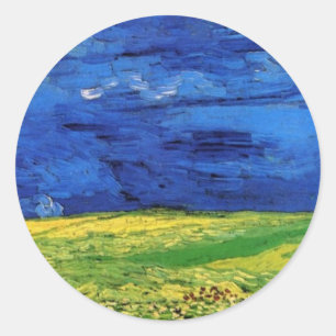 Wheat Fields Under Clouded Sky Van Gogh Runder Aufkleber