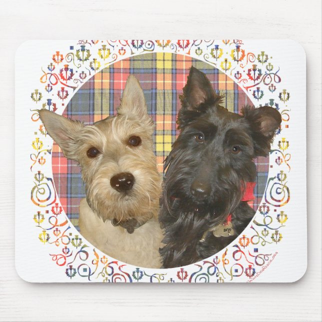 Wheaten & Black Scott auf Tartan Mousepad (Vorne)