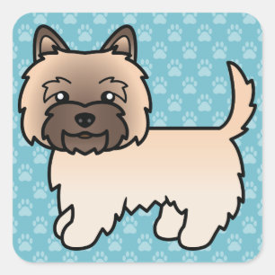 Wheaten Cairn Terrier Cartoon-Hundzeichnung auf Bl Quadratischer Aufkleber