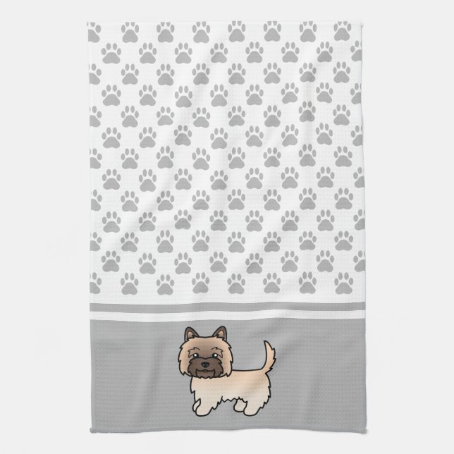 Wheaten Cairn Terrier Dog & Gray Paws Muster Geschirrtuch (Vertikal)