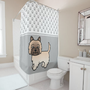 Wheaten Cairn Terrier Dog Illustration & Paws Gray Duschvorhang