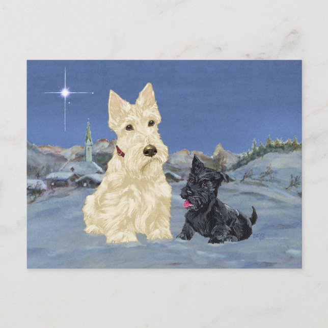 Wheaten Scottie and Pup Christmas Feiertagspostkarte (Vorderseite)