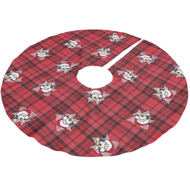 Wheaten Scottie Red Kariert Tree Skirt Polyester Weihnachtsbaumdecke (Schrägansicht)