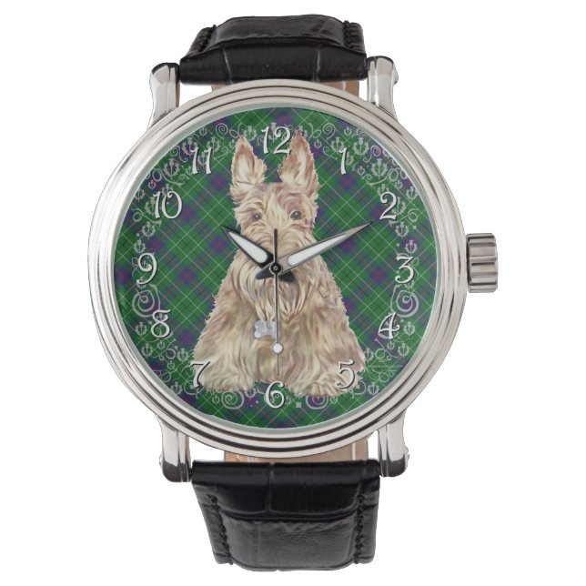 Wheaten Scottie Tartan Armbanduhr (Vorderseite)