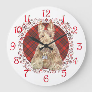 Wheaten Scottie Tartan Große Wanduhr