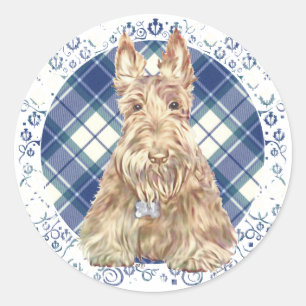 Wheaten Scottie Tartan Runder Aufkleber