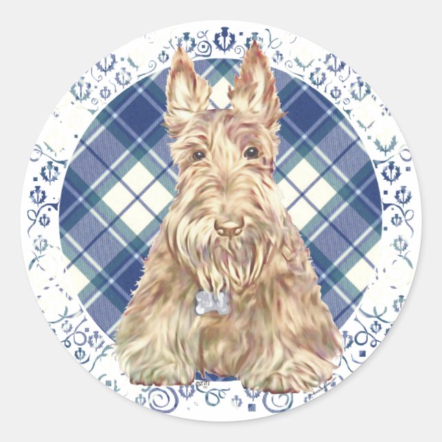 Wheaten Scottie Tartan Runder Aufkleber (Vorderseite)