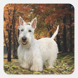 Wheaten Scottish Terrier Autumn Quadratischer Aufkleber