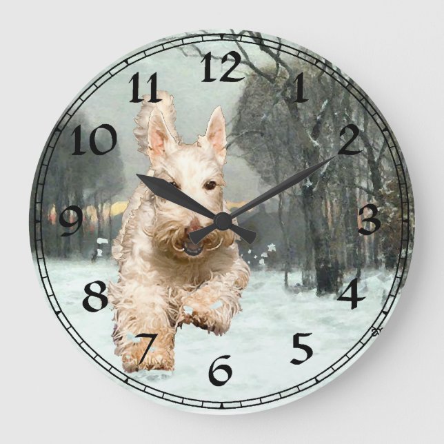 Wheaten Scottish Terrier Clock Große Wanduhr (Vorderseite)