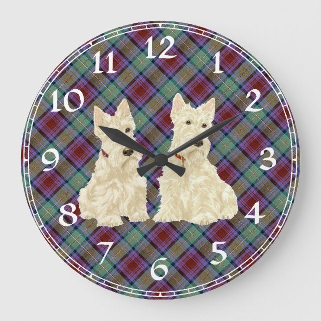 Wheaten Scottish Terrier Clock Große Wanduhr (Vorderseite)