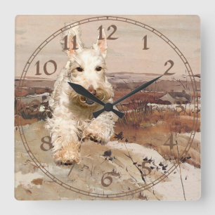 Wheaten Scottish Terrier Clock Quadratische Wanduhr