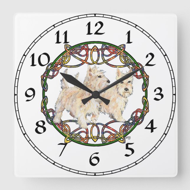 Wheaten Scottish Terrier Clock Quadratische Wanduhr (Vorderseite)