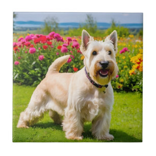 Wheaten Scottish Terrier spielt in Blume Grass Fliese