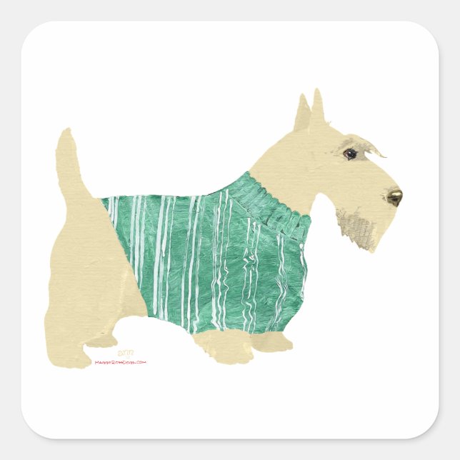 Wheaten Scottish Terrier Sweater Quadratischer Aufkleber (Vorderseite)