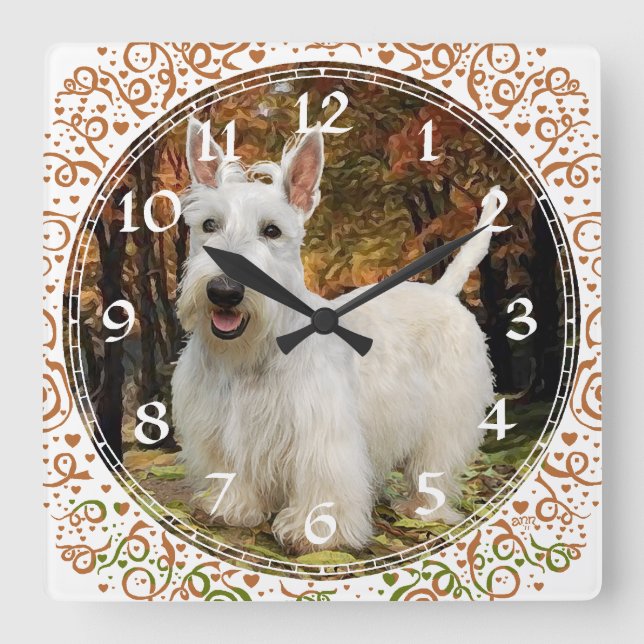 Wheaten Scottish-Terrier-Uhr Quadratische Wanduhr (Vorderseite)