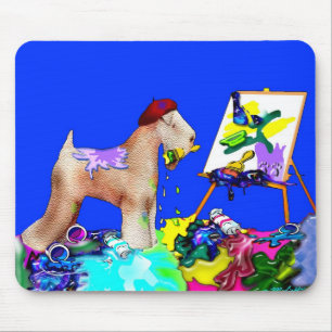 Wheaten Terrier Artist (Blue Bkgd) Mousepad