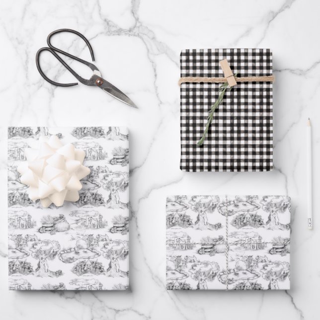 WHEATEN Terrier Black Toile & Gingham Geschenkblät Geschenkpapier Set (Vorderseite)