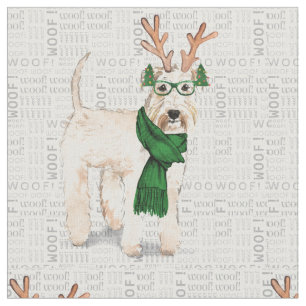 Wheaten Terrier Christmas Dog mit Antlers Stoff