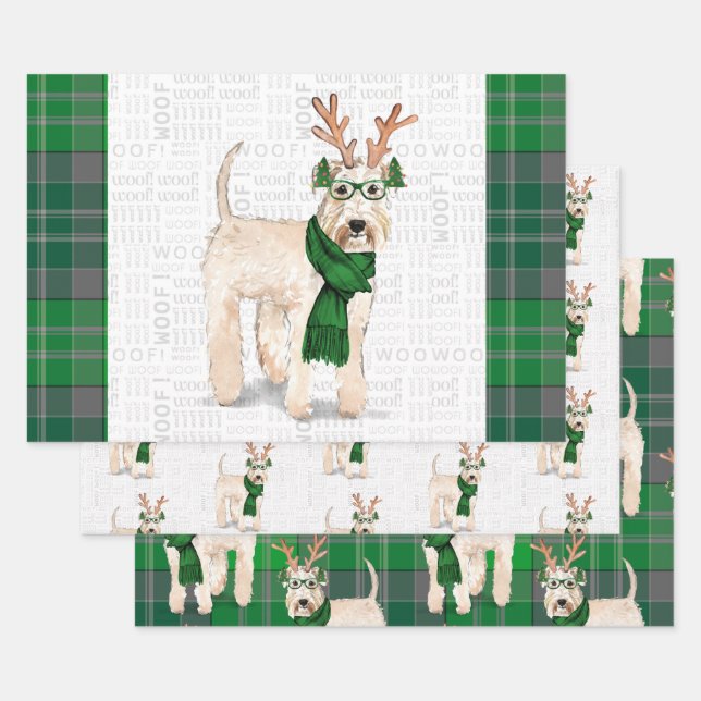 Wheaten Terrier Christmas Dog und Green Kariert Geschenkpapier Set (Set)
