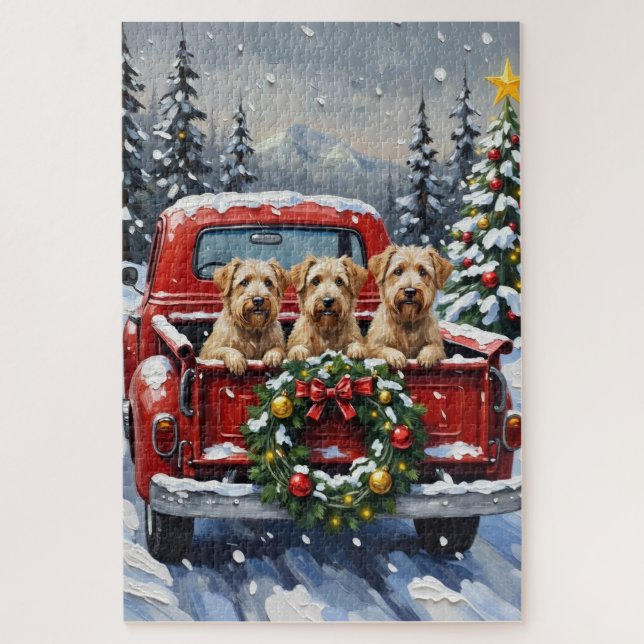 Wheaten Terrier Christmas Red Truck Holiday Gift Puzzle (Vertikal)