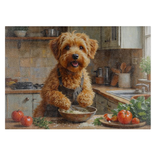Wheaten Terrier Cooking in Kitchen Schneidebrett (Vorderseite)