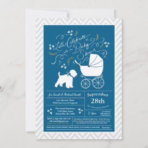 Wheaten Terrier Dog Baby Shower Blue Boy Einladung
