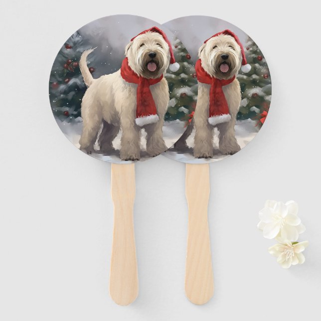 Wheaten Terrier Dog im Schnee Weihnachten Fächer (Vorne und Hinten)