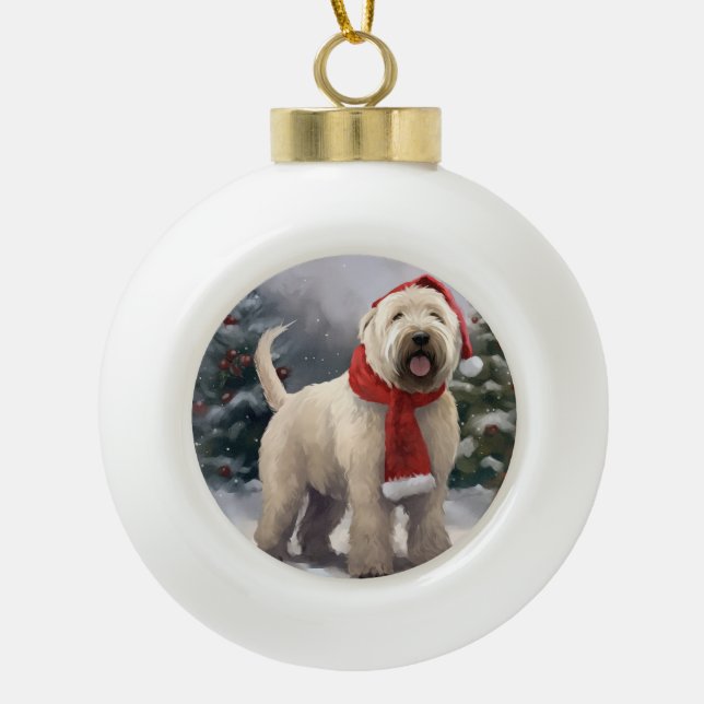 Wheaten Terrier Dog im Schnee Weihnachten Keramik Kugel-Ornament (Vorderseite)