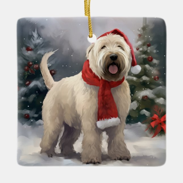 Wheaten Terrier Dog im Schnee Weihnachten Keramikornament (Vorderseite)