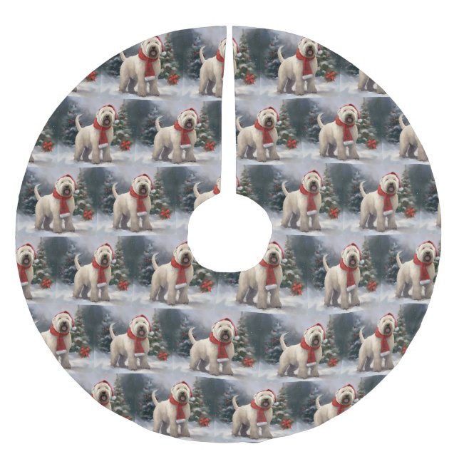 Wheaten Terrier Dog im Schnee Weihnachten Polyester Weihnachtsbaumdecke (Vorderseite)