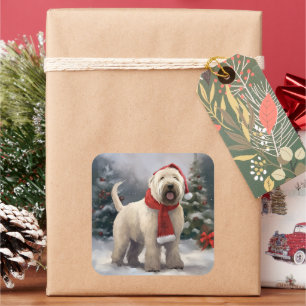 Wheaten Terrier Dog im Schnee Weihnachten Quadratischer Aufkleber