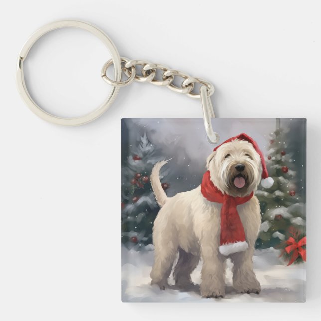 Wheaten Terrier Dog im Schnee Weihnachten Schlüsselanhänger (Vorderseite)