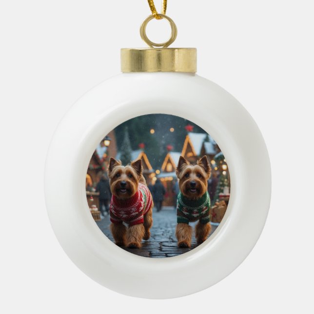 Wheaten Terrier Dogs Christmas Snow Holiday  Keramik Kugel-Ornament (Vorderseite)