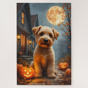 Wheaten Terrier Erntmond Halloween-Porträt Puzzle