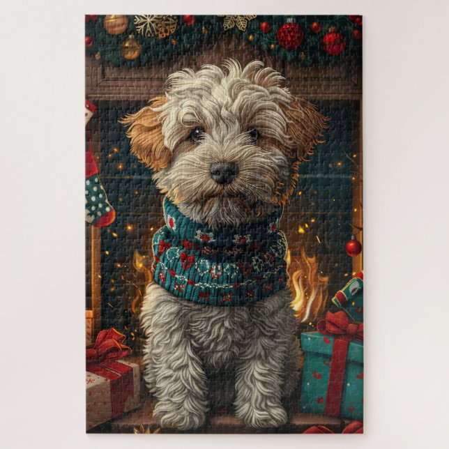 Wheaten Terrier Hund mit Weihnachtsgeschenken Kami Puzzle (Vertikal)