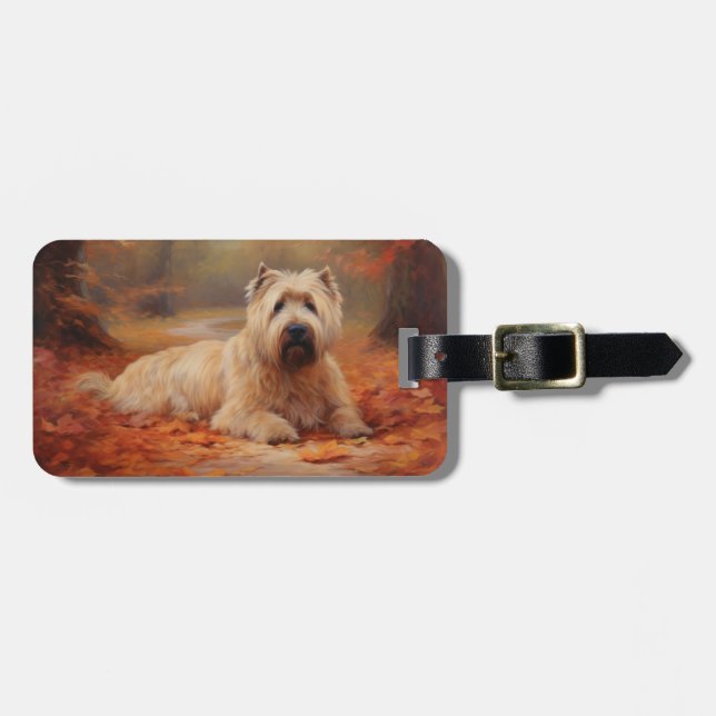 Wheaten Terrier im Herbst Leaves Inspiriert Gepäckanhänger (Vorderseite horizontal)