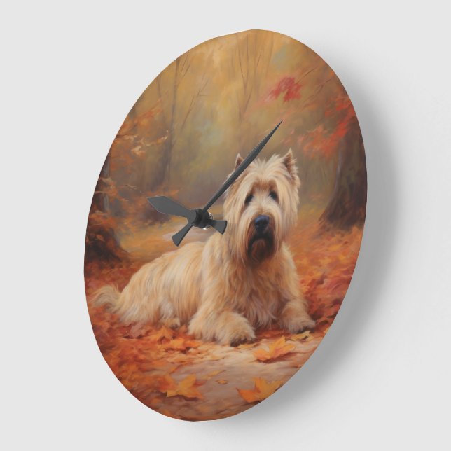 Wheaten Terrier im Herbst Leaves Inspiriert Große Wanduhr (Winkel)