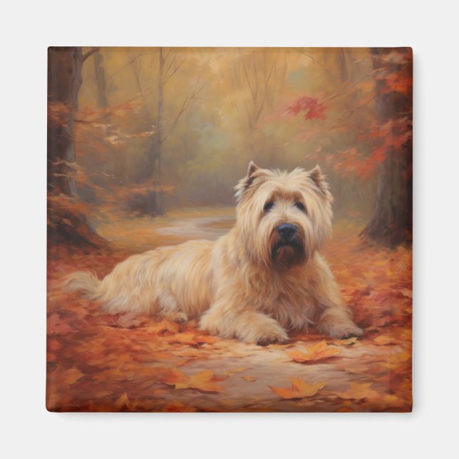 Wheaten Terrier im Herbst Leaves Inspiriert Magnet (Vorne)