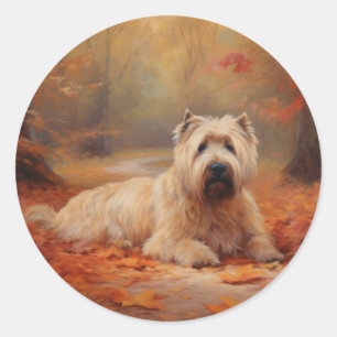 Wheaten Terrier im Herbst Leaves Inspiriert Runder Aufkleber