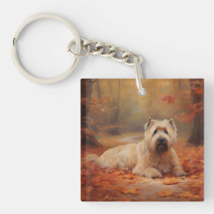 Wheaten Terrier im Herbst Leaves Inspiriert Schlüsselanhänger