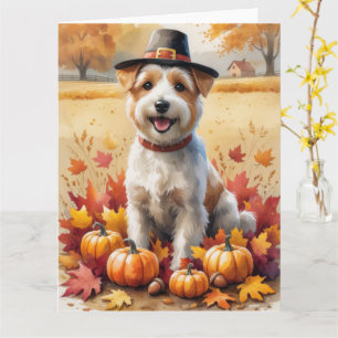 Wheaten Terrier im Herbstlaub Thanksgiving Kunst Karte