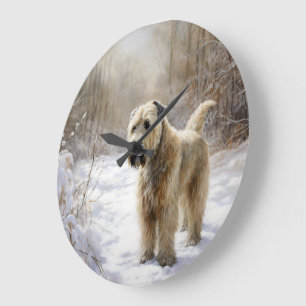 Wheaten Terrier Lass es schneien Weihnachten Große Wanduhr