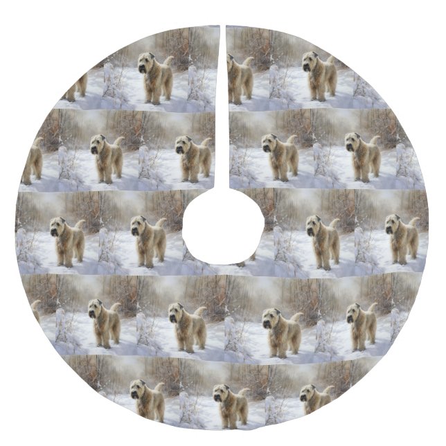 Wheaten Terrier Let It Snow Weihnachten Polyester Weihnachtsbaumdecke (Vorderseite)